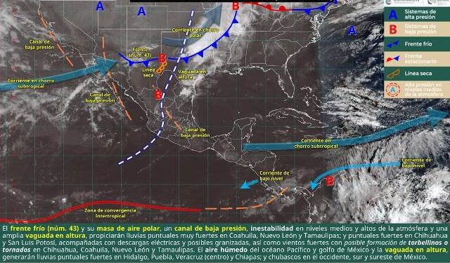 Frente frío 43 dejará lluvias intensas y fuertes vientos en Tamaulipas
