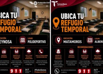 Habilita Protección Civil refugios temporales en Reynosa, Matamoros y Río Bravo ante condiciones meteorológicas