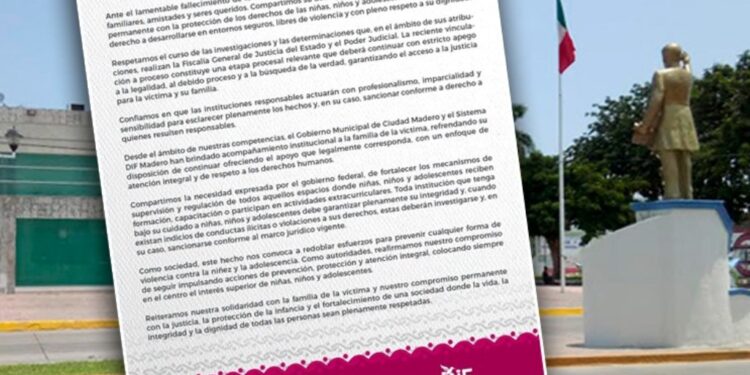 Gobierno de Madero respalda justicia y exige protección para menores