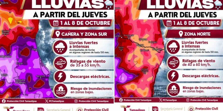 Protección Civil Tamaulipas mantiene vigilancia ante periodo de lluvias y el ingreso del primer frente frío de la temporada