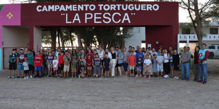 Reciben educación ambiental y conservación de especies niñas, niños y familias en el Campamento Tortuguero de La Pesca